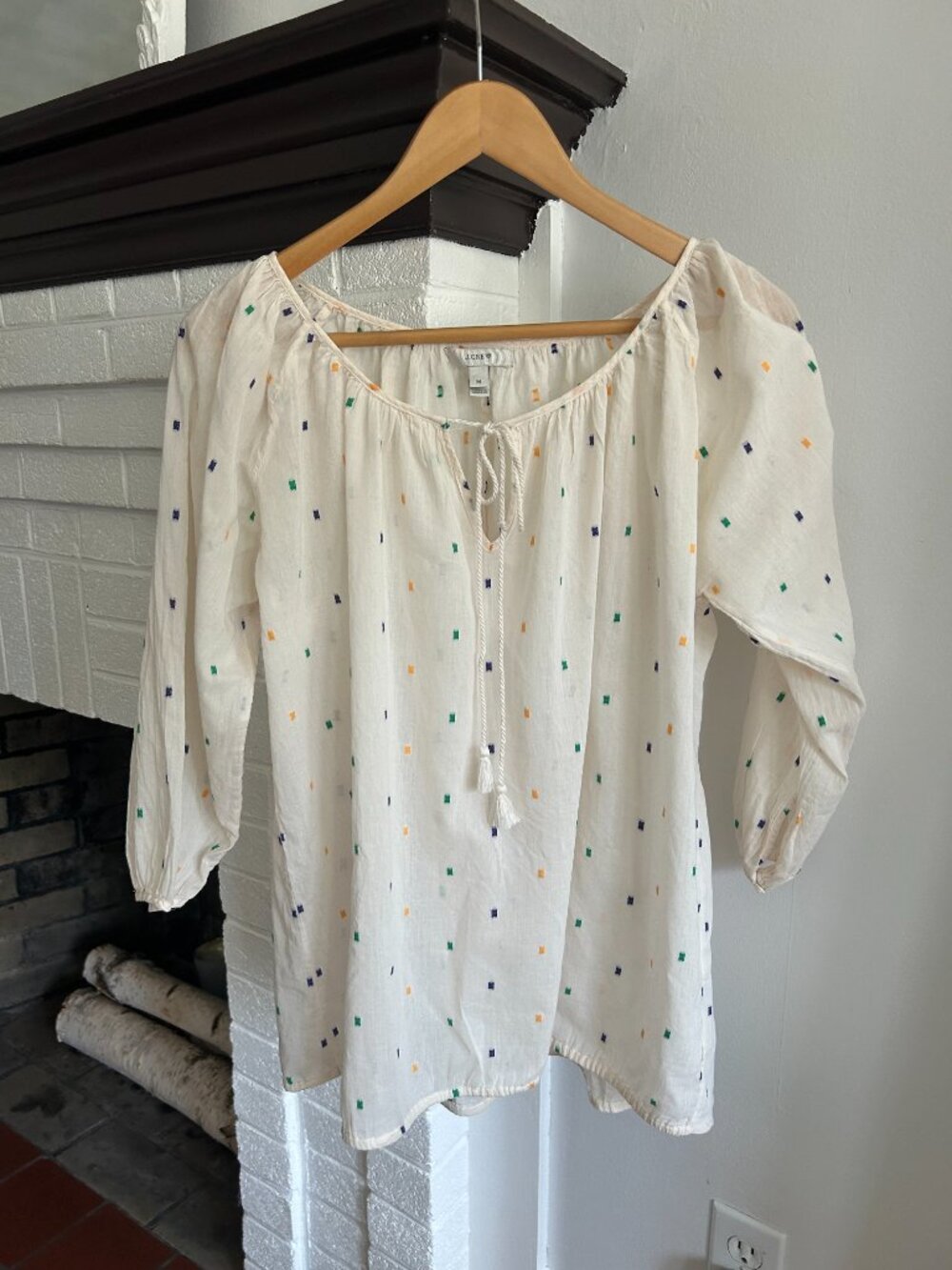 J. Crew Cream Blouse with Dots Size M